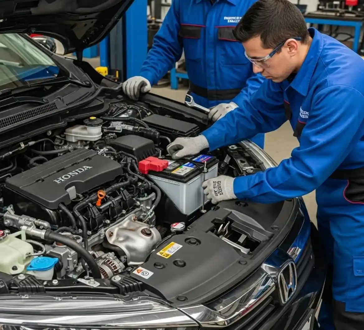 Battery Zone UAE technician replacing a Honda battery in Dubai