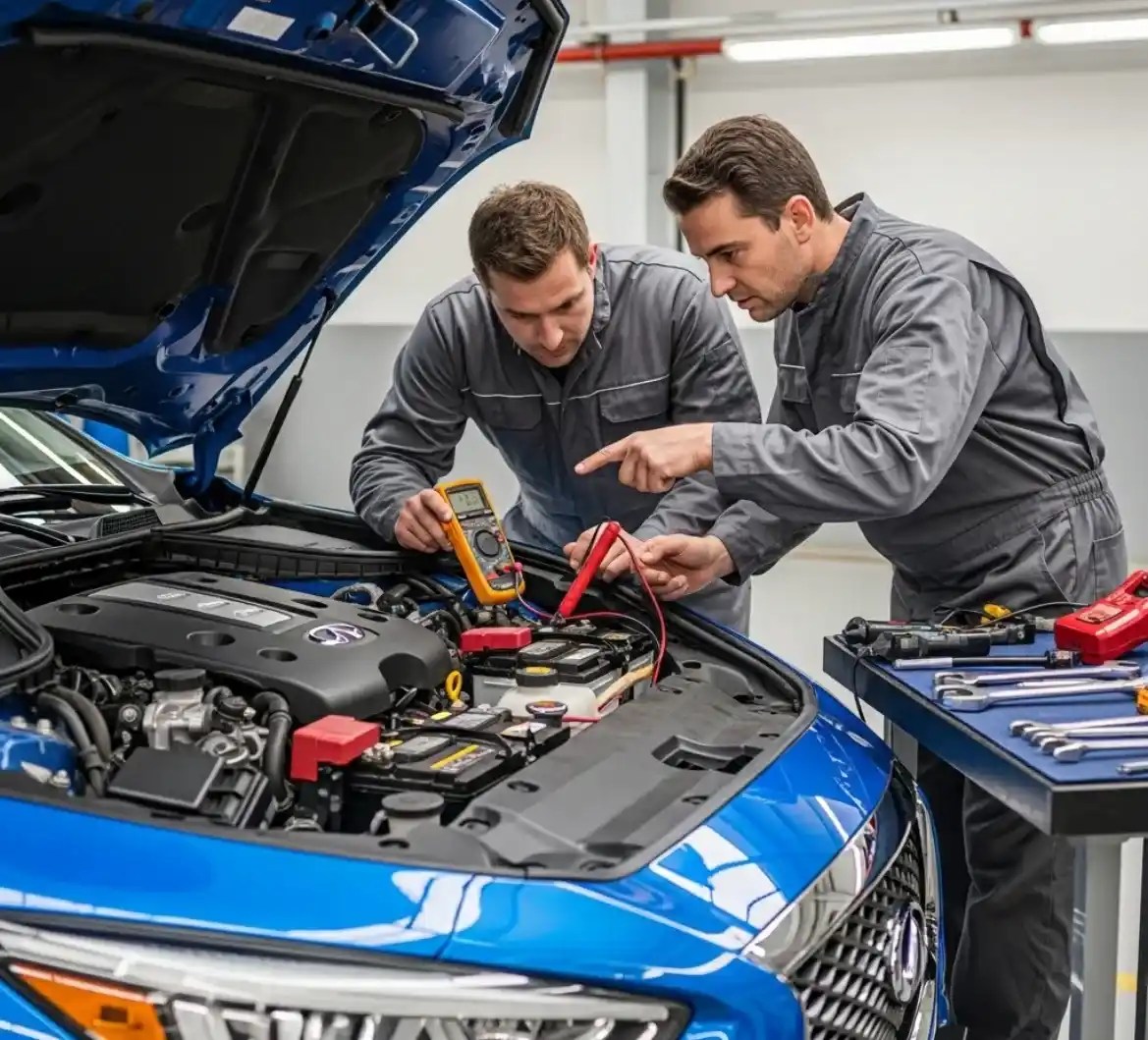 Battery Zone UAE technician replacing a Infiniti battery in Dubai