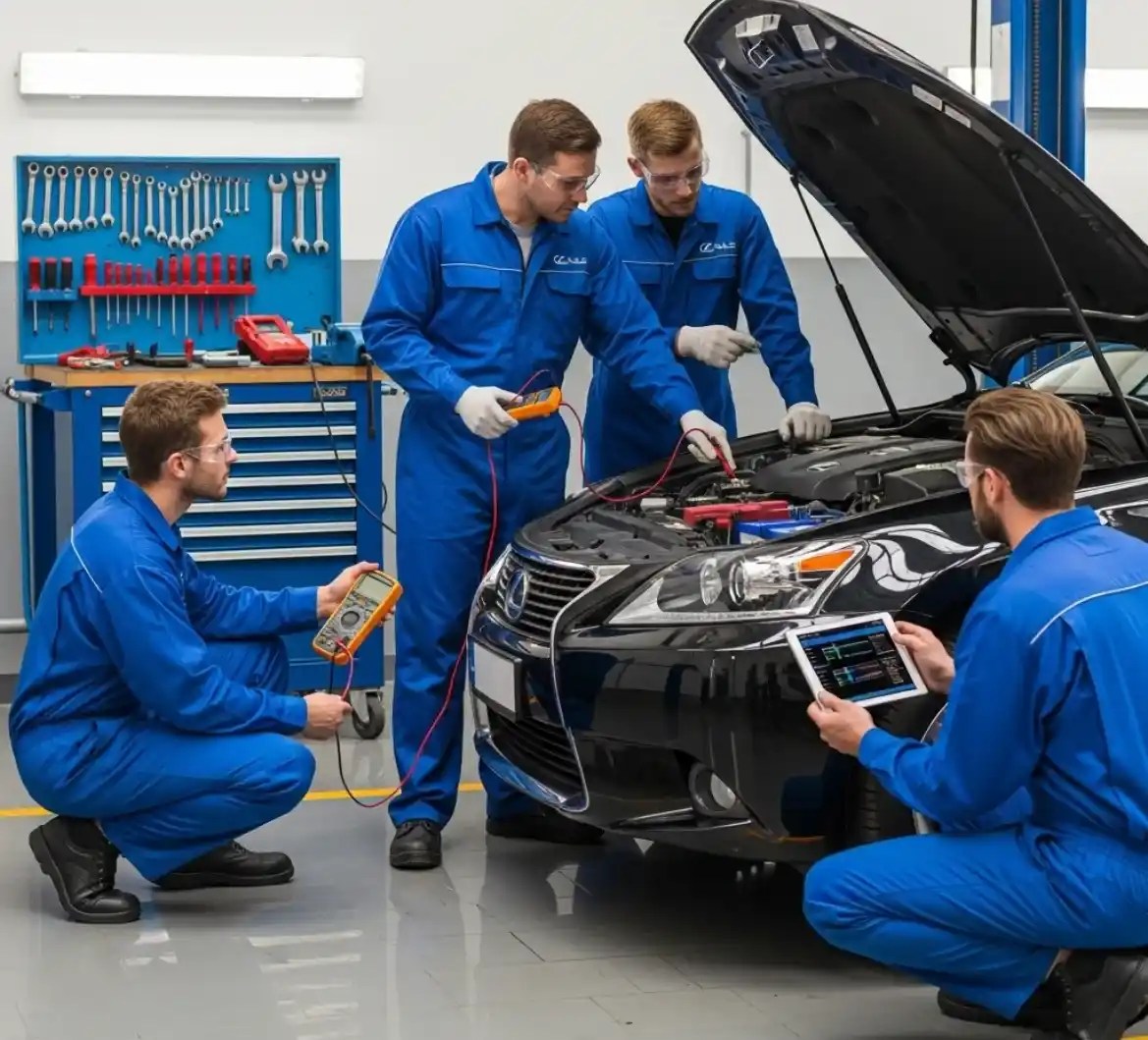 Battery Zone UAE technician replacing a Lexus battery in Dubai